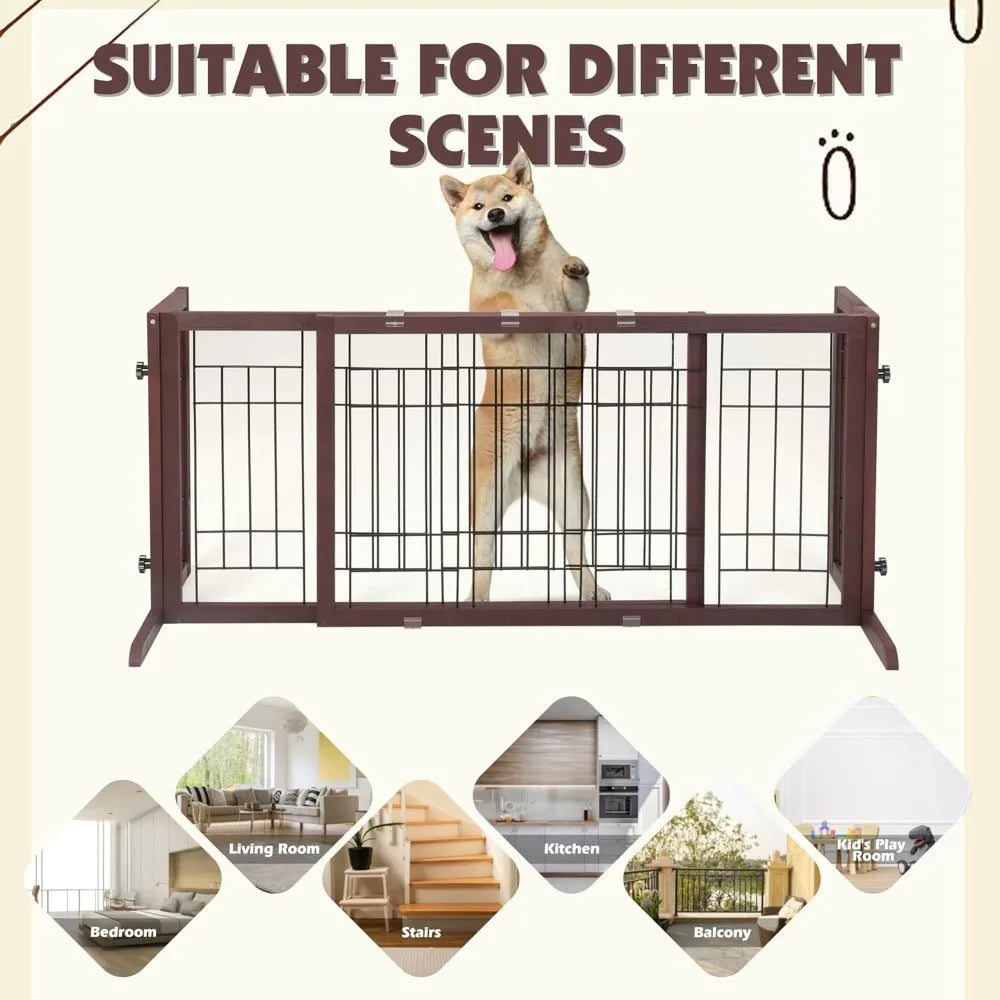 Extra Wide, Free Standing Pet Gates for Doorway, Stairs, Wooden