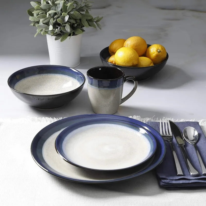 Round Reactive Glaze Stoneware Dinnerware Set, Service for 4