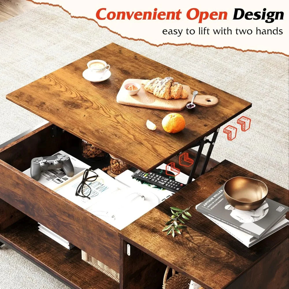 Lift Top Coffee Table with Hidden Compartment and Storage Cabinet,