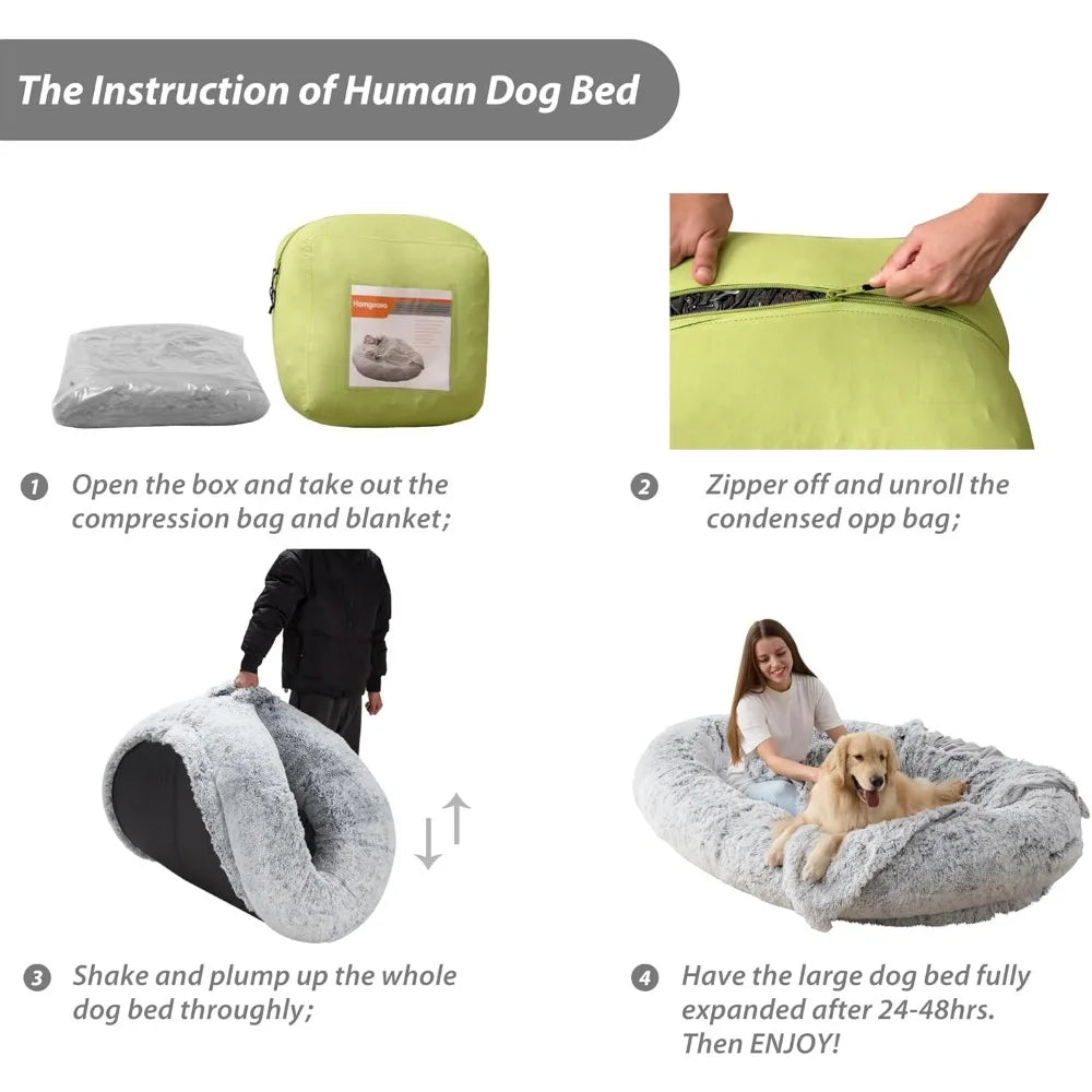 Large Human Dog Bed Bean bag with Blanket for People, Families, Pets,