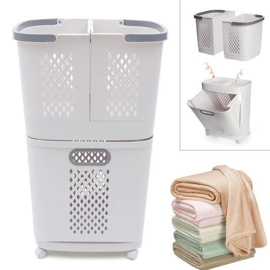 2 Tier Rolling Laundry Hamper