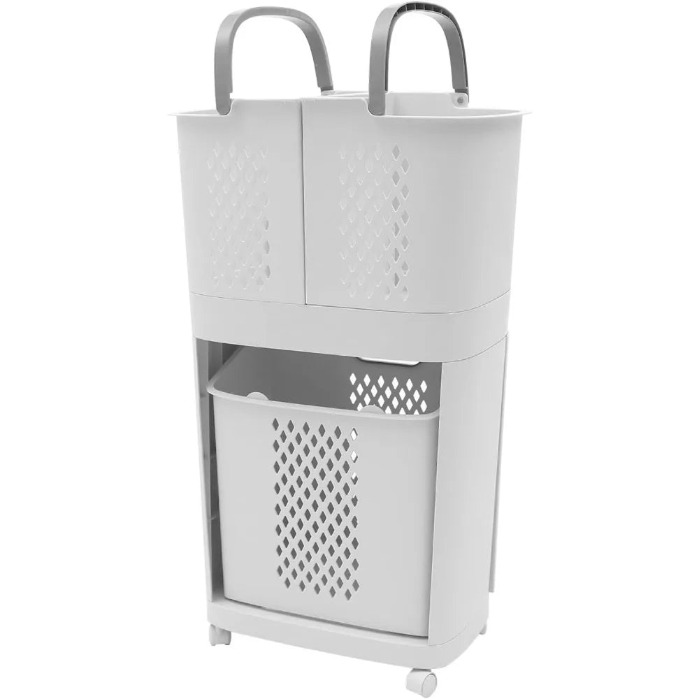 Laundry Basket Movable Household Bathroom Rolling Cart