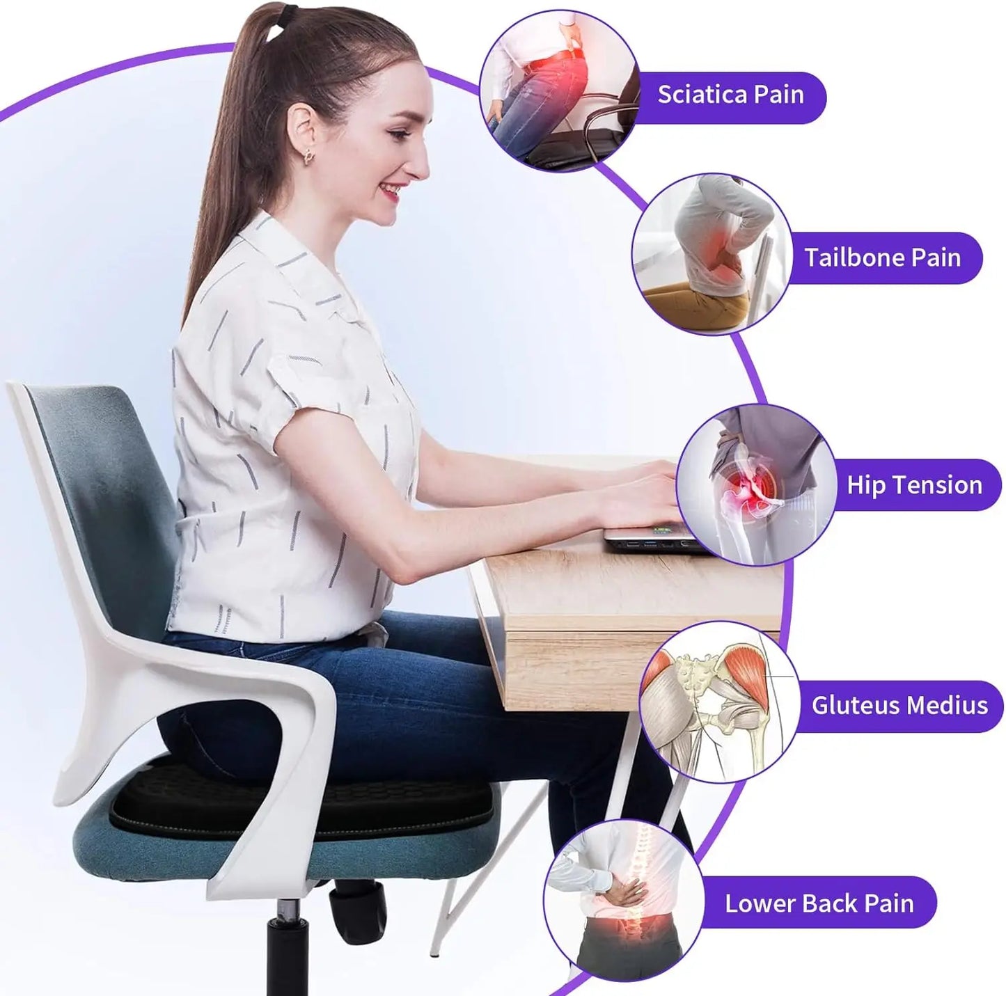 Gel Seat Cushions for Office Chairs Cushion - Tailbone Pain Relief Cushion