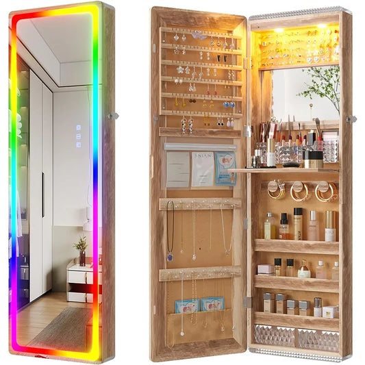 LED Mirror Jewelry Cabinet with  Jewelry Organizer with Full-Length