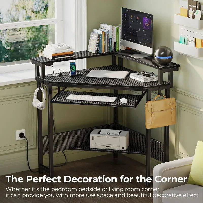 44.5" W x 34.5" H Small Carbon Fiber Computer Desk with Power Outlets,