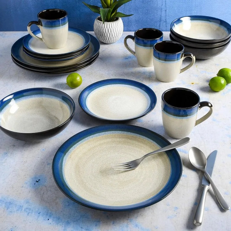 Round Reactive Glaze Stoneware Dinnerware Set, Service for 4