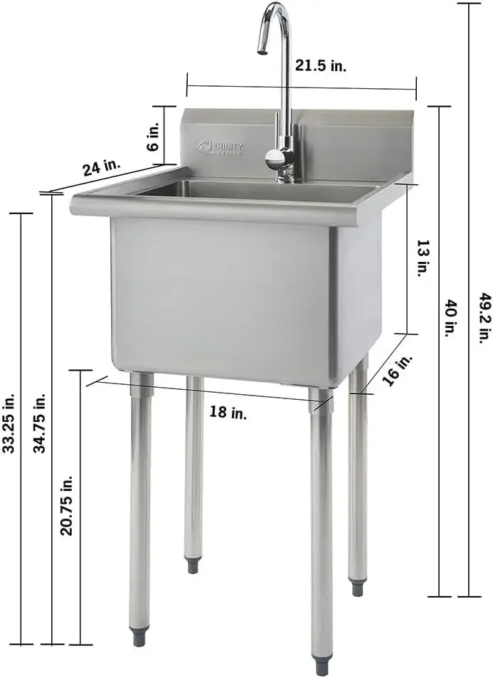 Basics Stainless Steel Freestanding Single Bowl Utility Sink