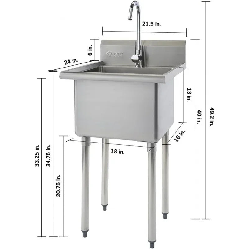 Basics Stainless Steel Freestanding Single Bowl Utility Sink