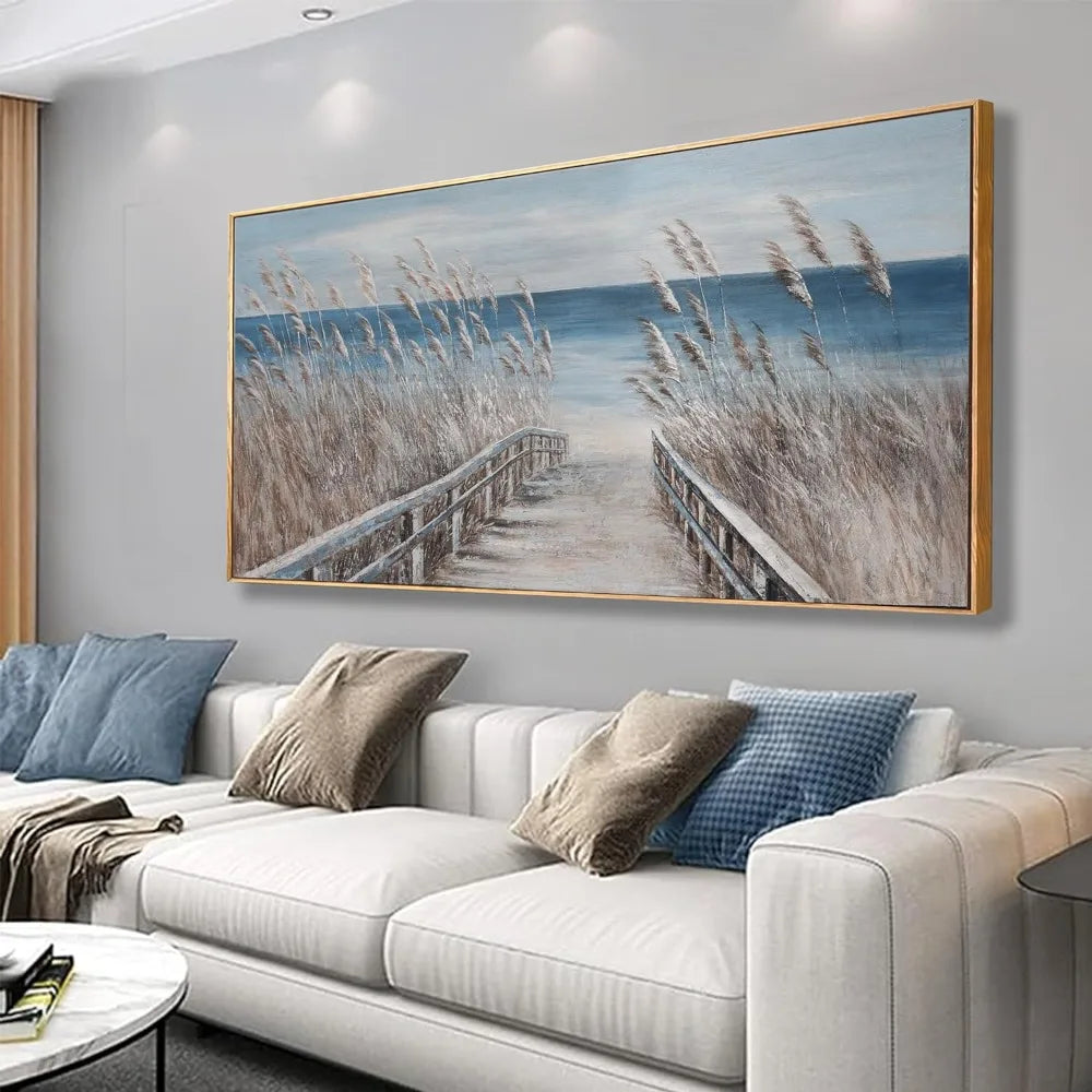 Wall Canvas Painting Reed And Blue Coast Landscape