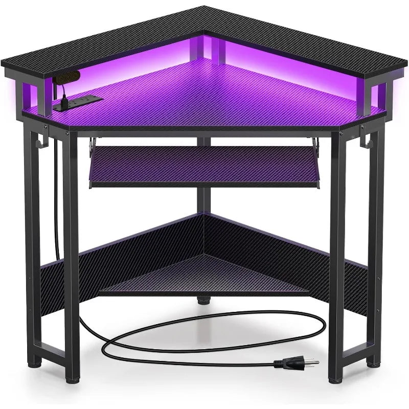 44.5" W x 34.5" H Small Carbon Fiber Computer Desk with Power Outlets,