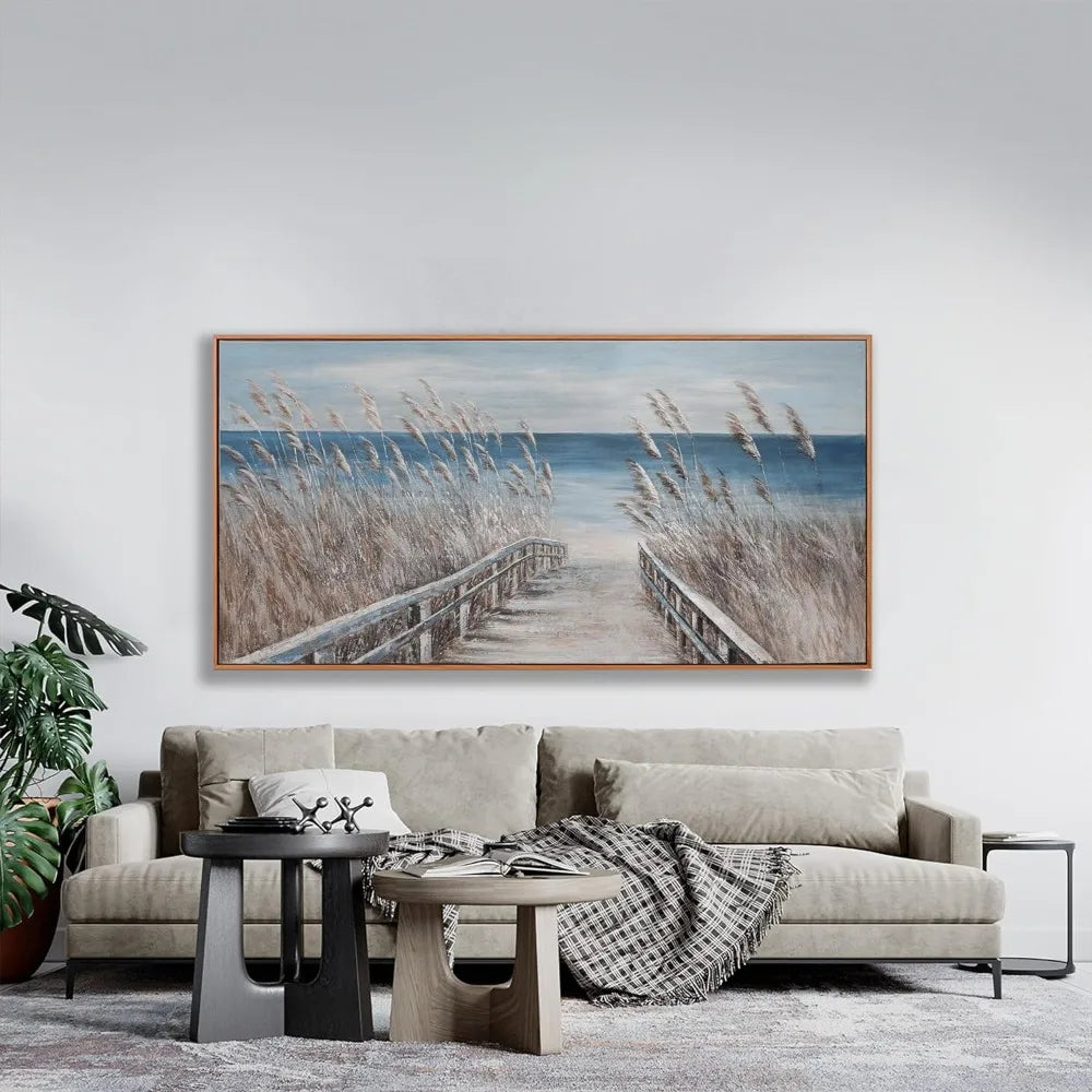 Wall Canvas Painting Reed And Blue Coast Landscape