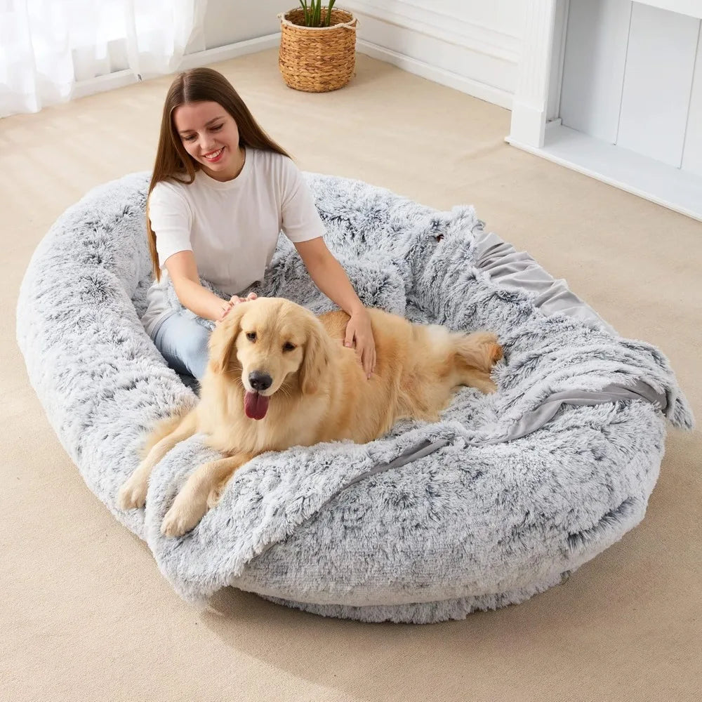 Large Human Dog Bed Bean bag with Blanket for People, Families, Pets,