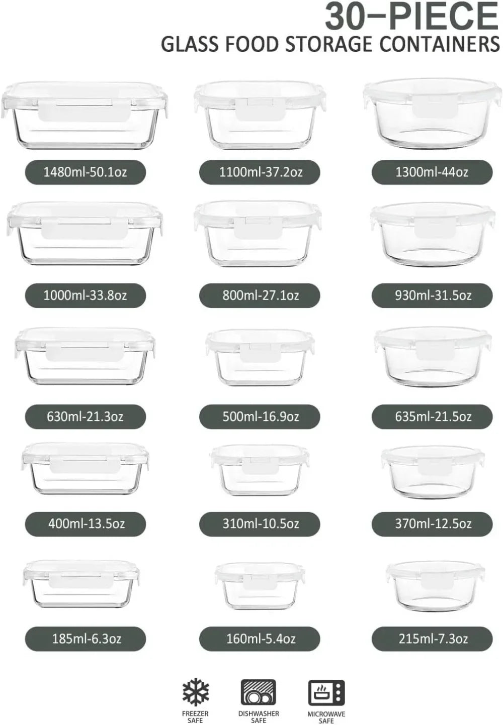 Food Storage Containers with Upgraded Snap Locking Lids Airtight