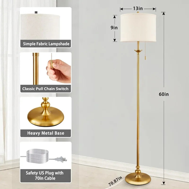 Modern Floor Lamp, 60"for Living Room with Pull Chain Switch,