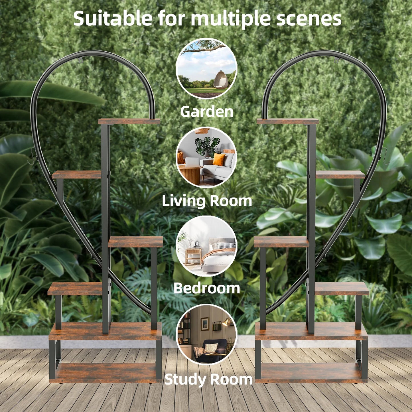 6 Tier Wood and Metal Plant Flower Rack Stand Storage Display Shelf  Heart Shaped for Garden Balcony Living Room