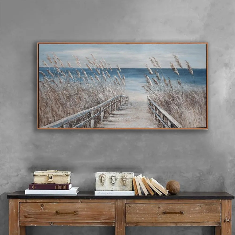 Wall Canvas Painting Reed And Blue Coast Landscape