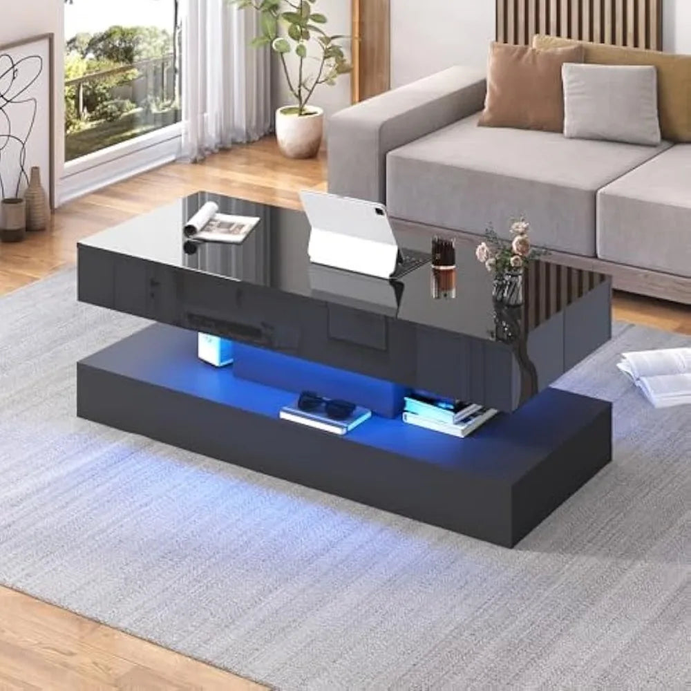 Lift Top Coffee Table, Modern High Glossy LED Coffee Tables