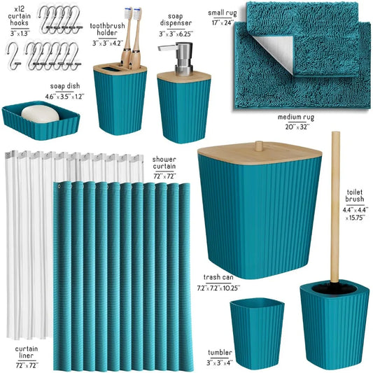 Bathroom Sets with Shower Curtain and Rugs, 22P with Bathroom Trash Can