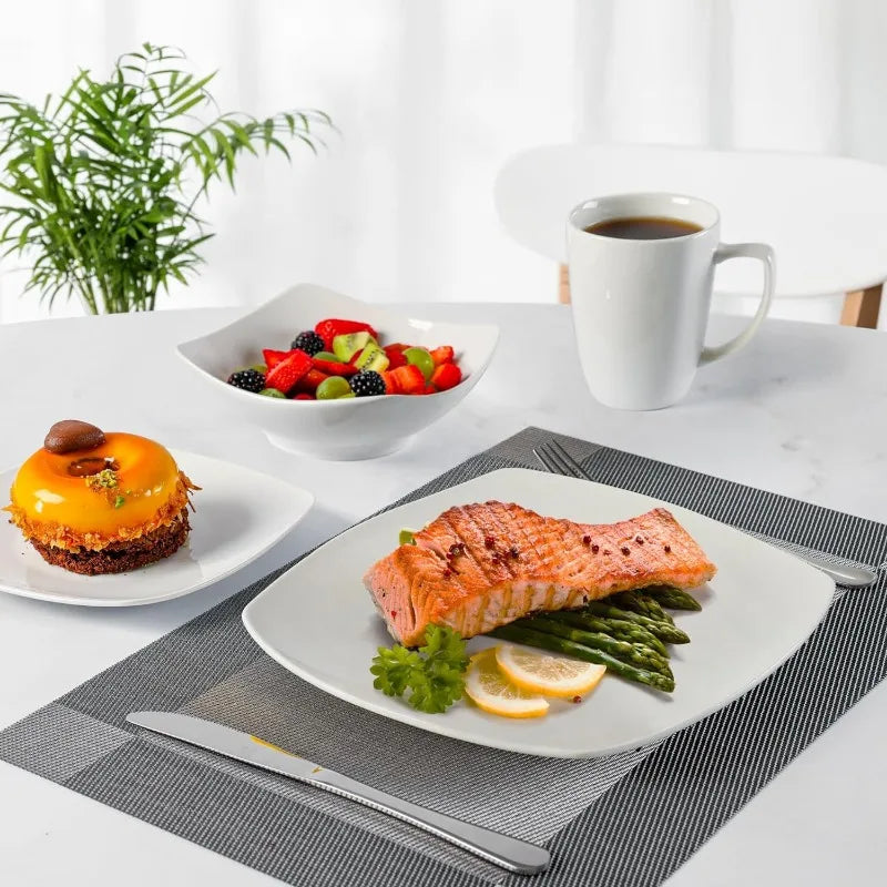 Premium Quality Porcelain Dishes Set - Dishwasher Safe, Microwave Safe Plates and Bowls