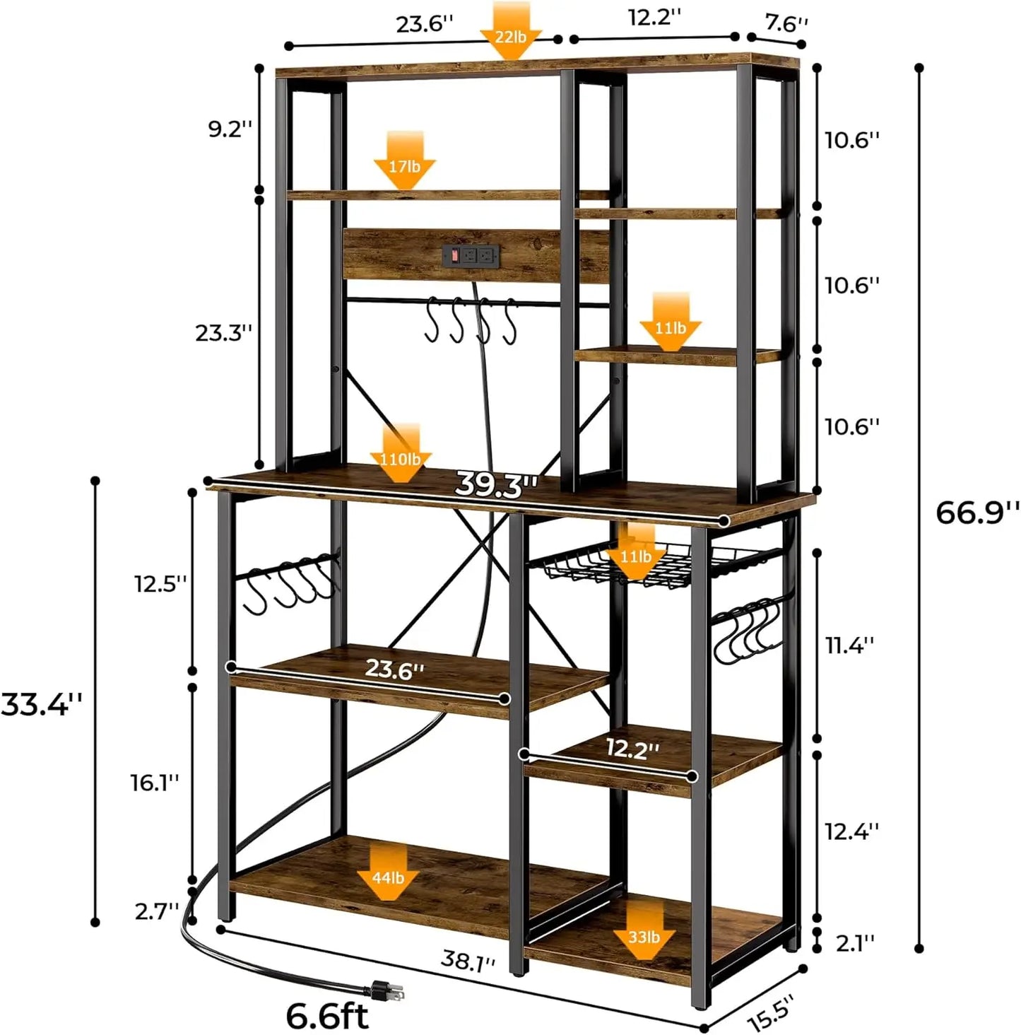 Power Outlets, 6-Tier Microwave Stand, Coffee Bar