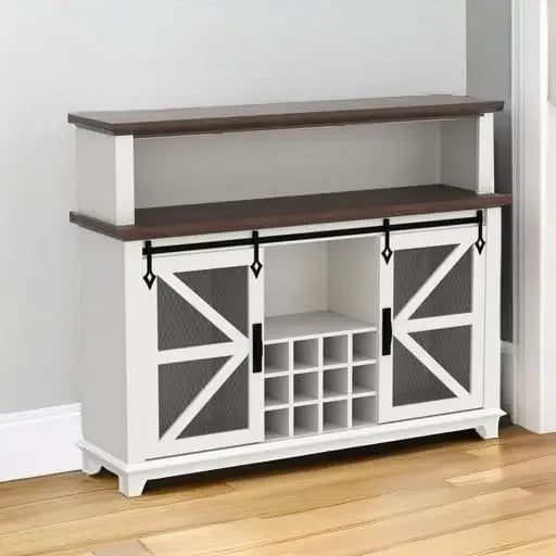 Farmhouse Coffee Bar Cabinet with LED Lights,