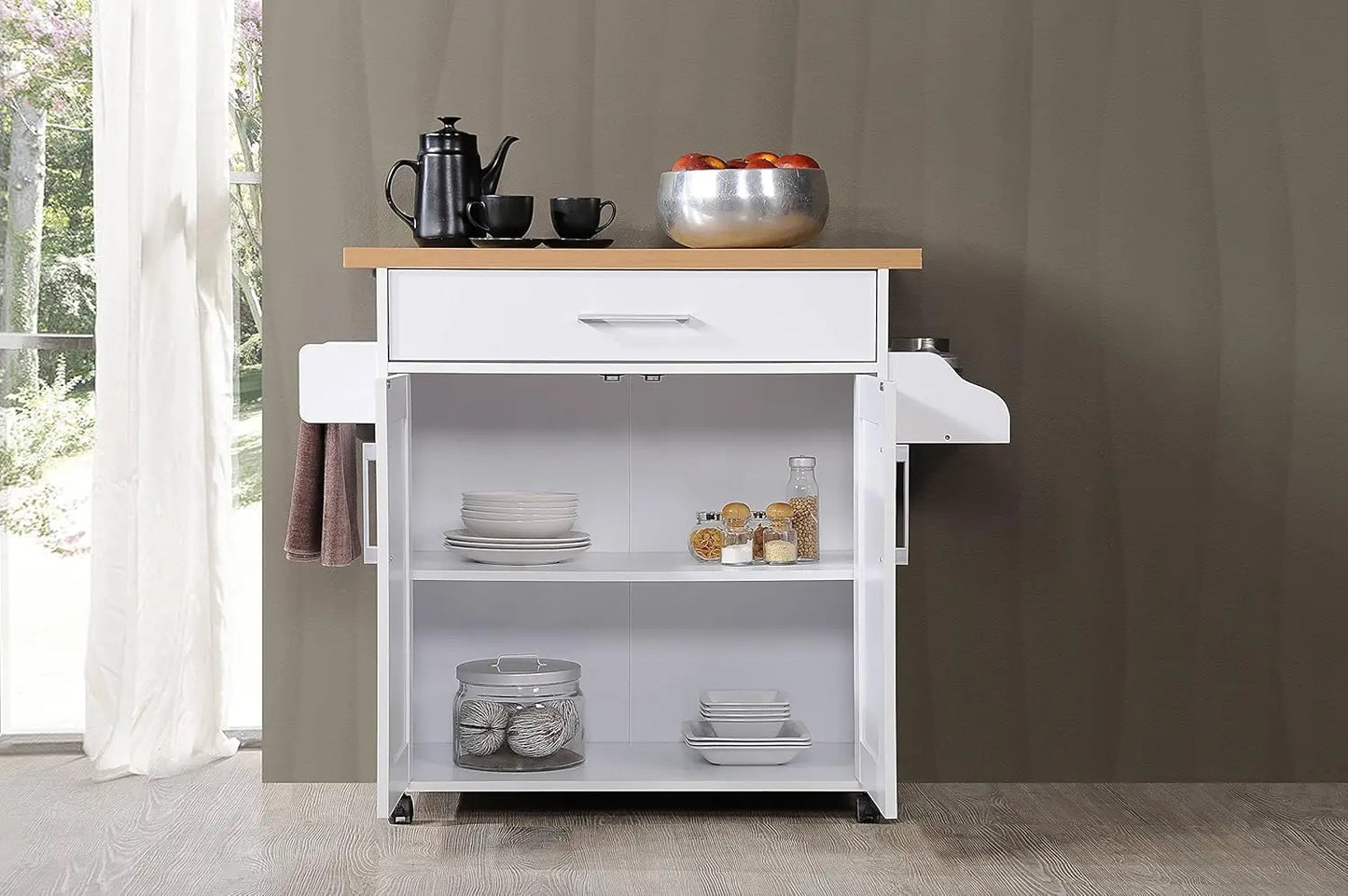 Kitchen Island with Spice Rack,