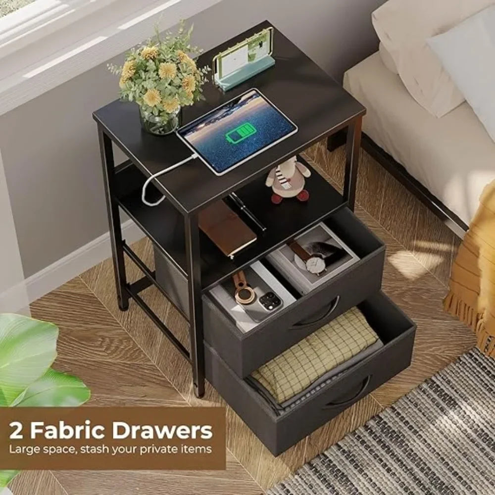 Nightstand with Charging Station,  with LED Lights,