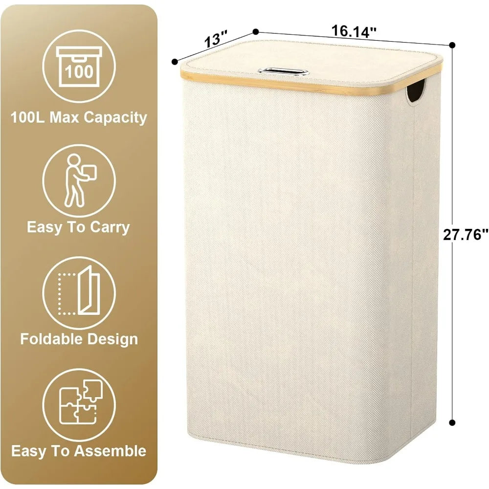 Laundry Hamper with Lid, 2-Pack Tall Laundry Basket Collapsible