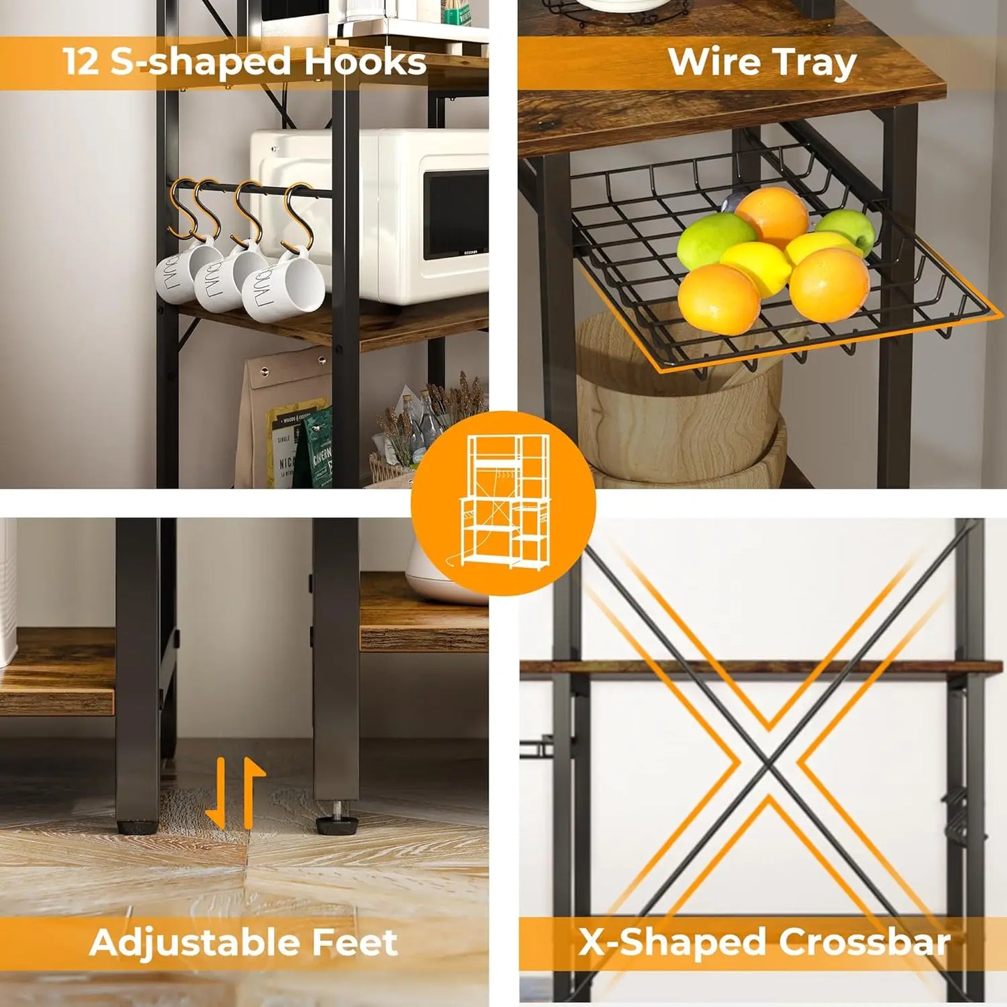 Power Outlets, 6-Tier Microwave Stand, Coffee Bar