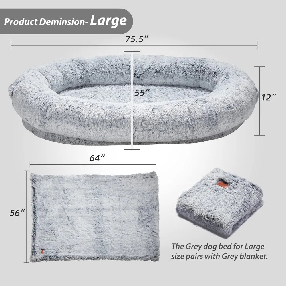 Large Human Dog Bed Bean bag with Blanket for People, Families, Pets,