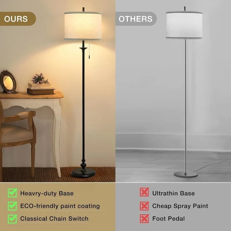 Modern Floor Lamp, 60"for Living Room with Pull Chain Switch,