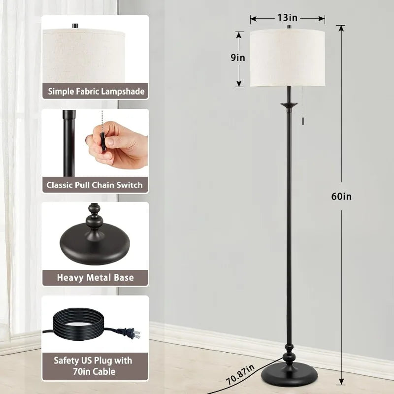 Modern Floor Lamp, 60"for Living Room with Pull Chain Switch,