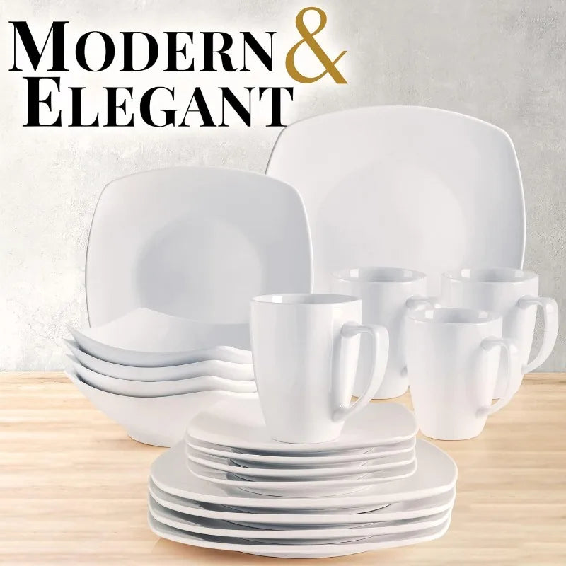 Premium Quality Porcelain Dishes Set - Dishwasher Safe, Microwave Safe Plates and Bowls