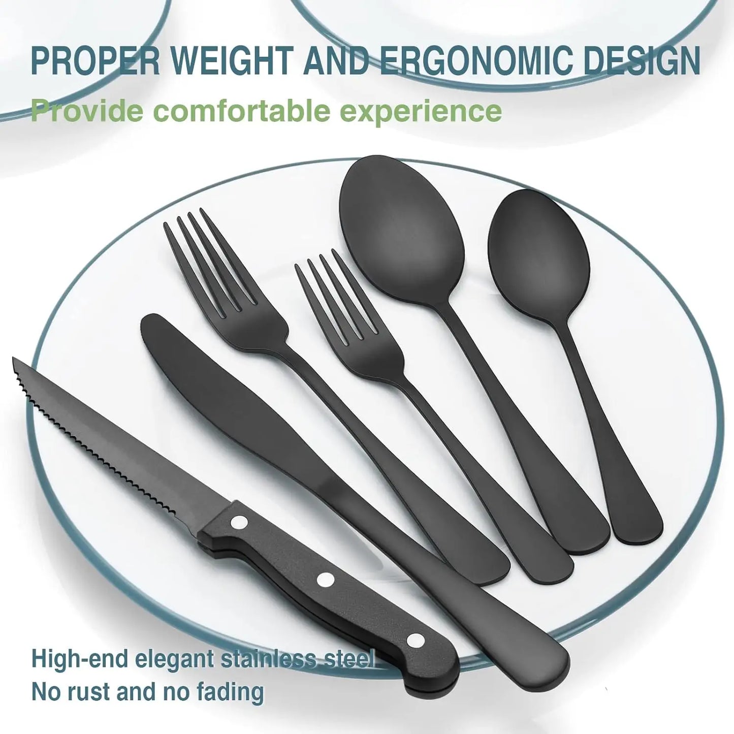 Black Silverware Set 49-Piece Flatware Set Stainless Steel Cutlery Set