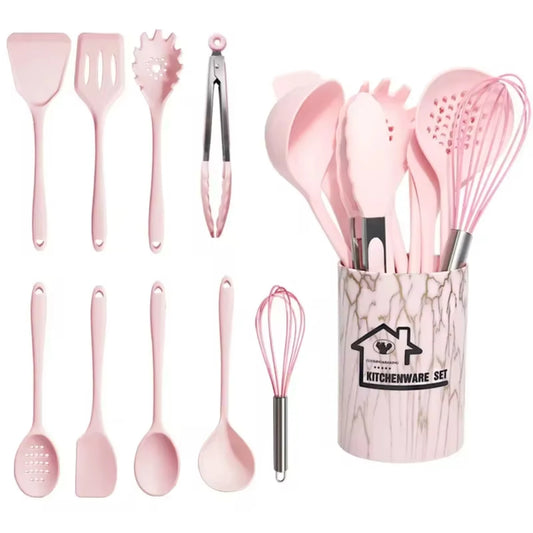 18Pcs Pink Food Grade Silicone Cooking Turner Spatula Measuring Spoon Kitchen Utensils