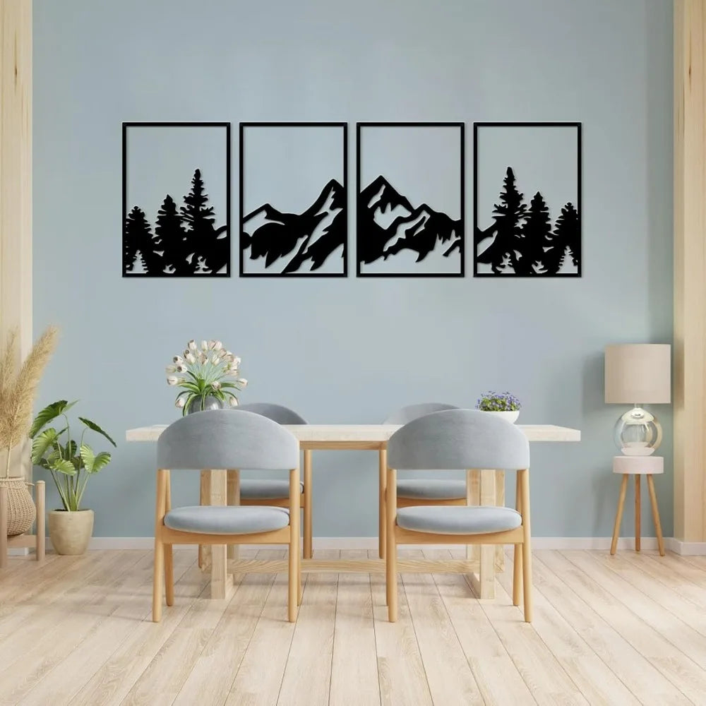 4 Pcs Metal Mountain Rivers Decorative Painting