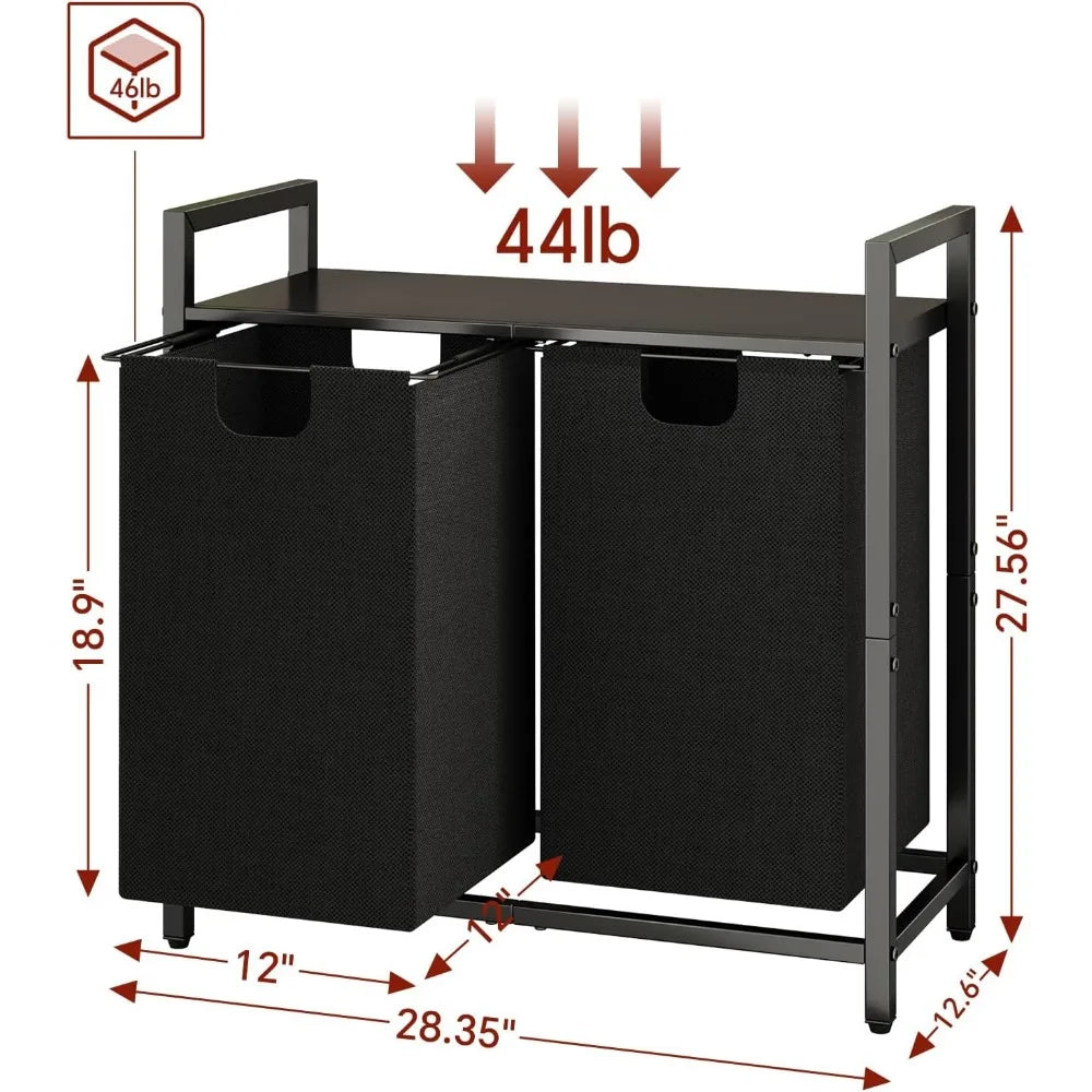 Laundry Hamper with Shelf & 2 Pull-Out Removable Bags