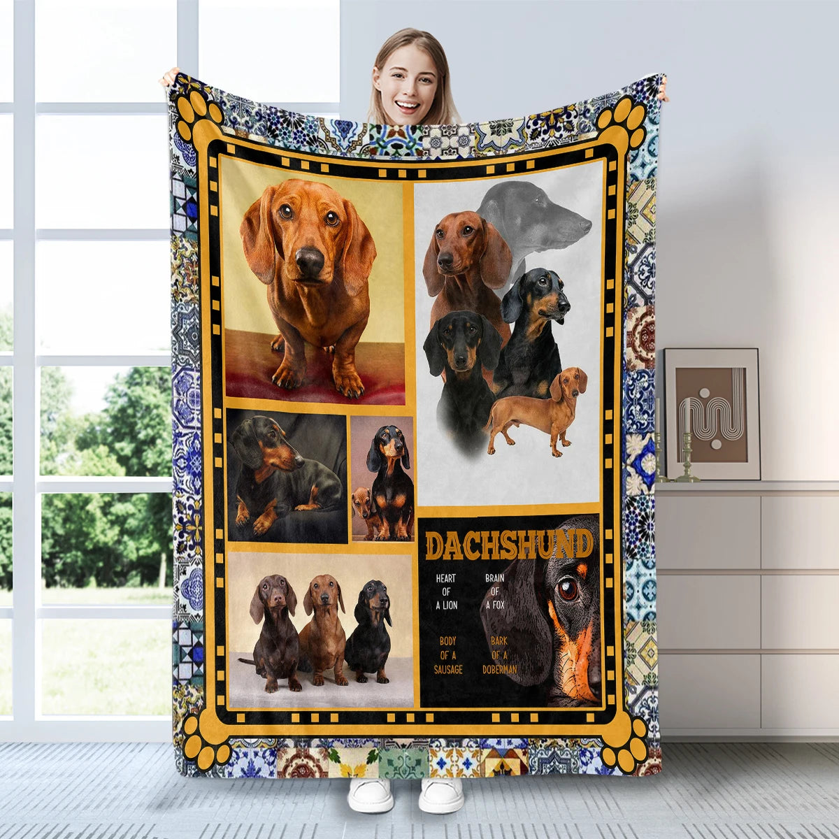 Lovely Dachshund Design Flannel Throw Blanket for Animal Lovers