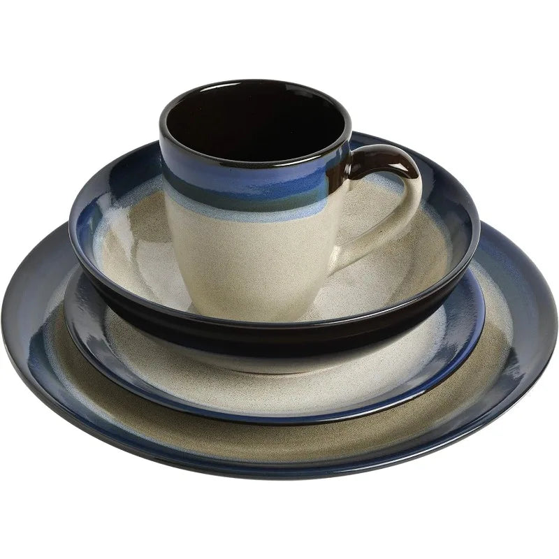 Round Reactive Glaze Stoneware Dinnerware Set, Service for 4