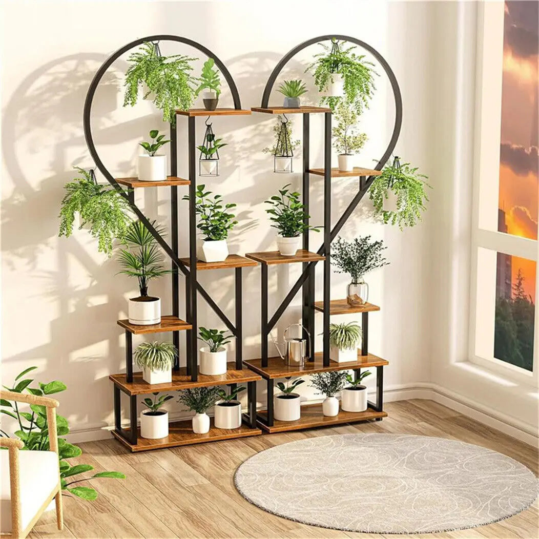 6 Tier Wood and Metal Plant Flower Rack Stand Storage Display Shelf  Heart Shaped for Garden Balcony Living Room