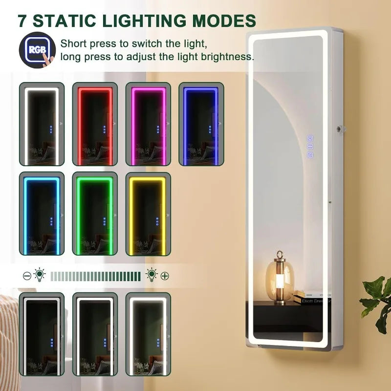 LED Mirror Jewelry Cabinet with  Jewelry Organizer with Full-Length