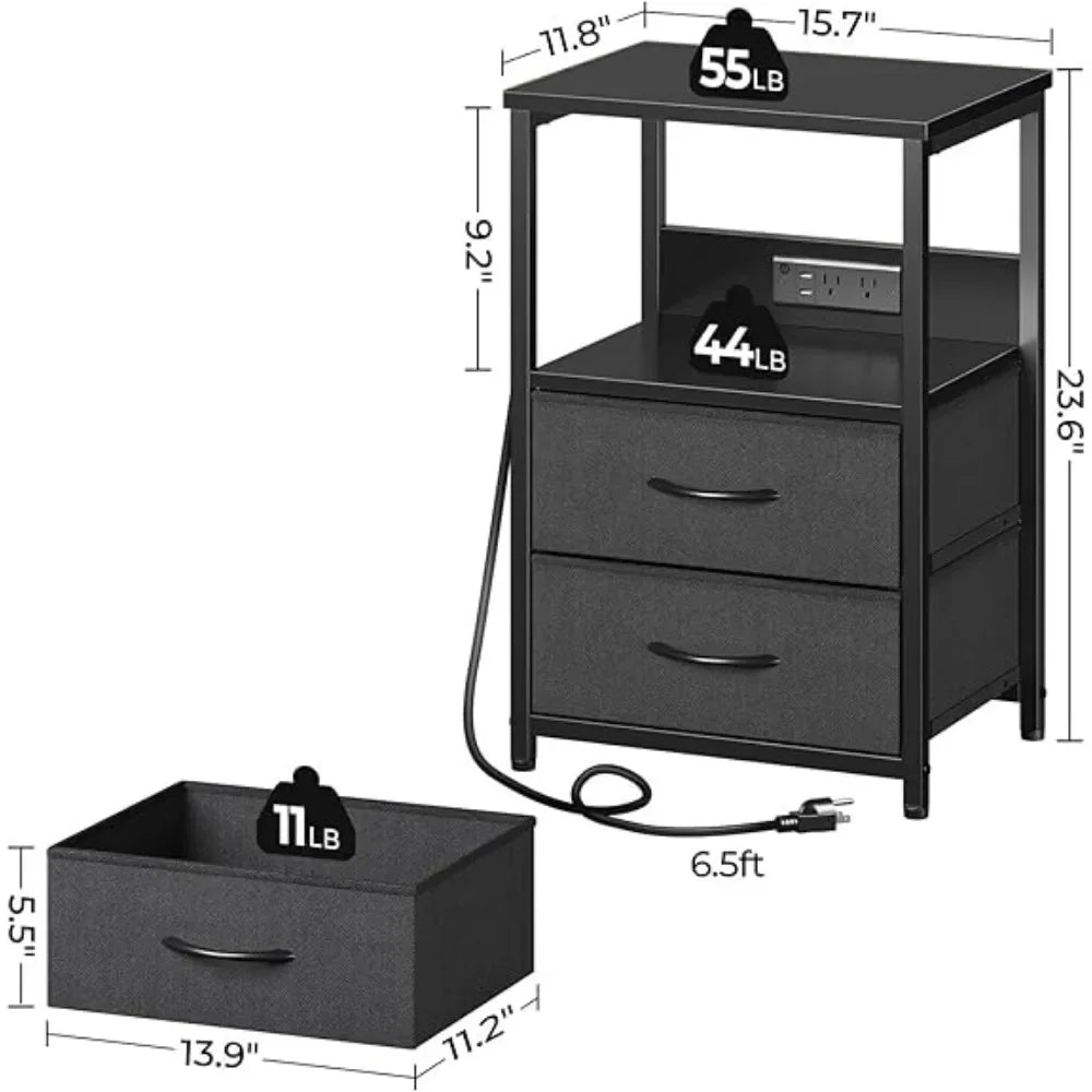 Nightstand with Charging Station,  with LED Lights,