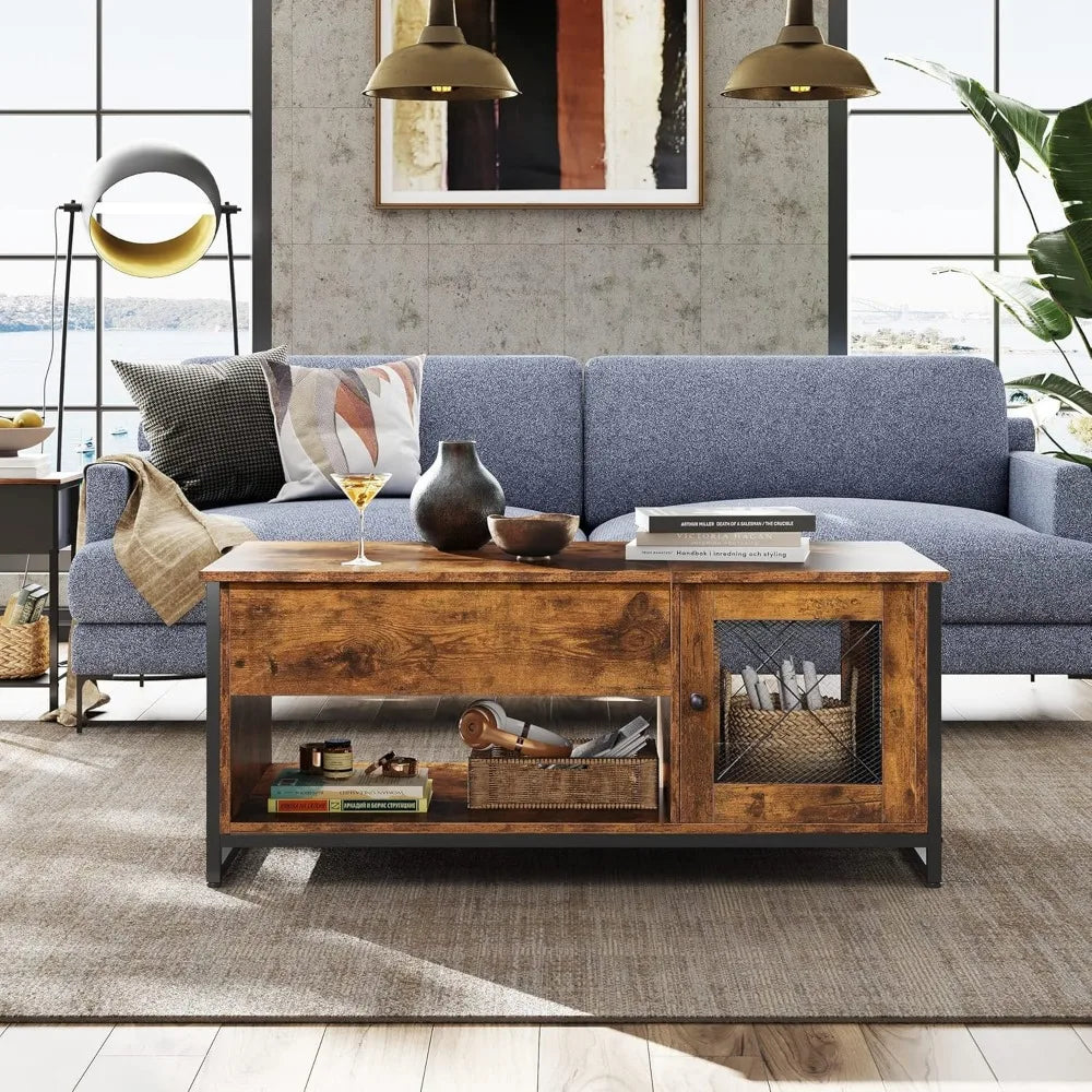 Lift Top Coffee Table with Hidden Compartment and Storage Cabinet,