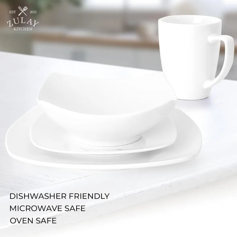 Premium Quality Porcelain Dishes Set - Dishwasher Safe, Microwave Safe Plates and Bowls