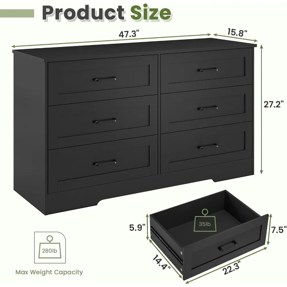 6 Drawers Dresser Modern Large Capacity Storage Cabinet with Deep Drawers,