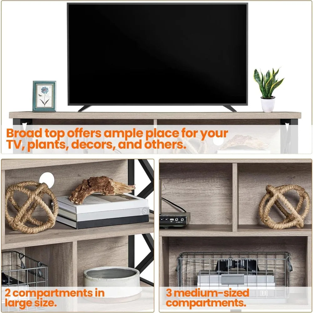 Gray TV Stand with 5 Storage Compartments,