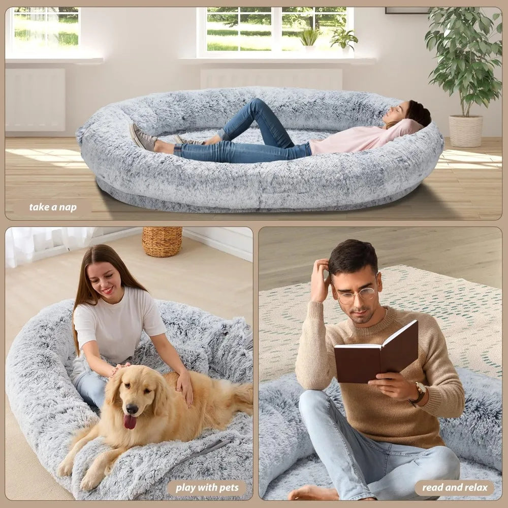 Large Human Dog Bed Bean bag with Blanket for People, Families, Pets,