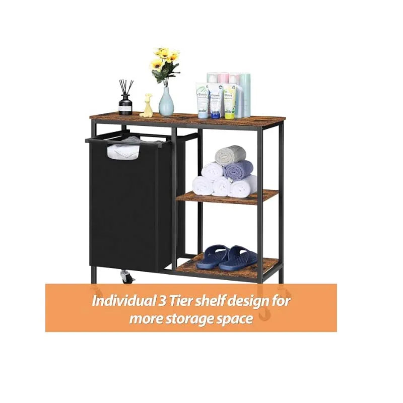 Laundry Hamper with Wooden Side Shelf,