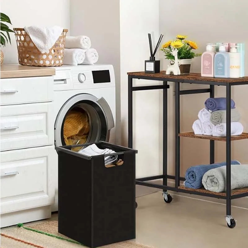 Laundry Hamper with Wooden Side Shelf,