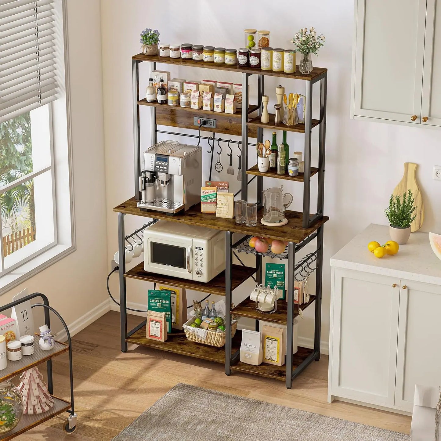 Power Outlets, 6-Tier Microwave Stand, Coffee Bar